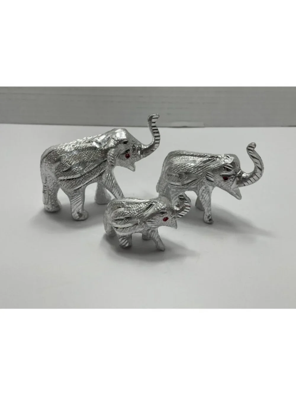 Vintage 3 Small Silver Elephants - possibly Aluminum - no makers mark - trunk up
